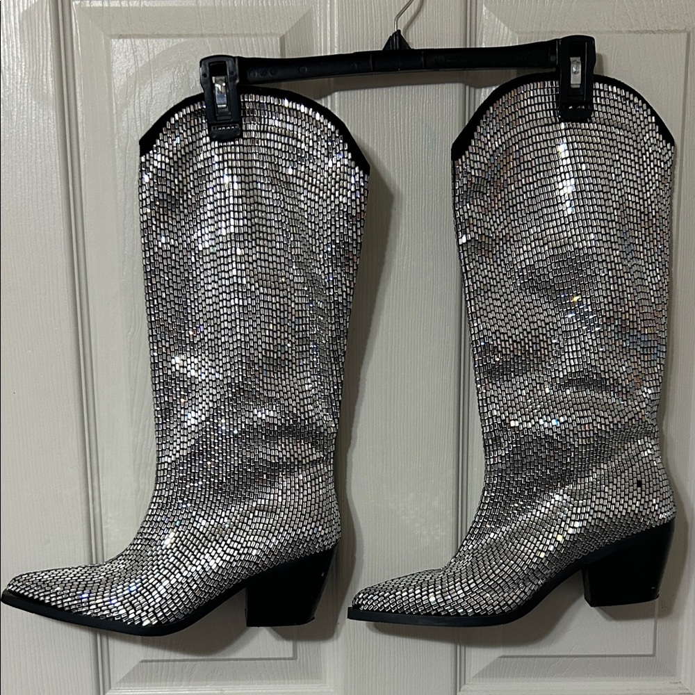 Sparkling Silver Sequin Boots
